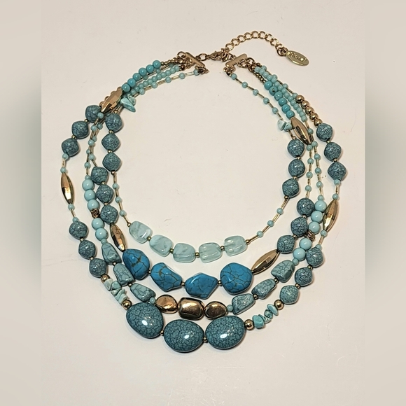 Bocar Goldtone and Faux Turquoise Multi-layered 4 Strand Necklace - Picture 7 of 12